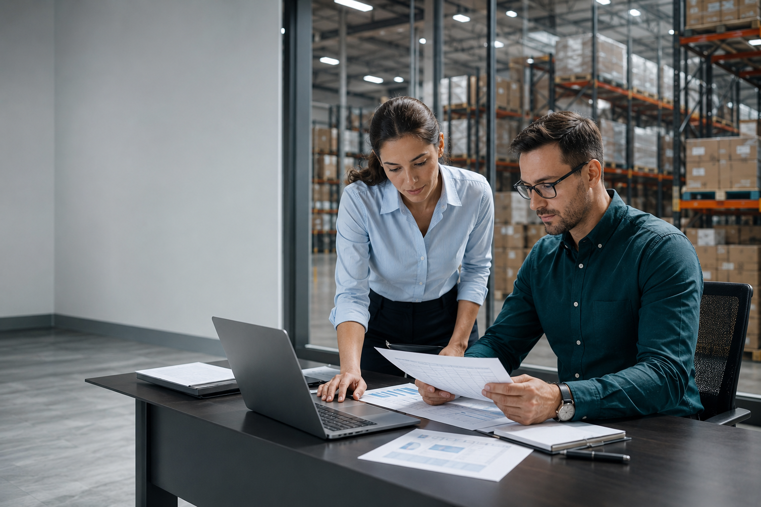 Business professionals reviewing supplier documents